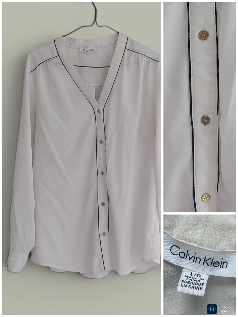 Calvin Klein White Blouse with Black Piping